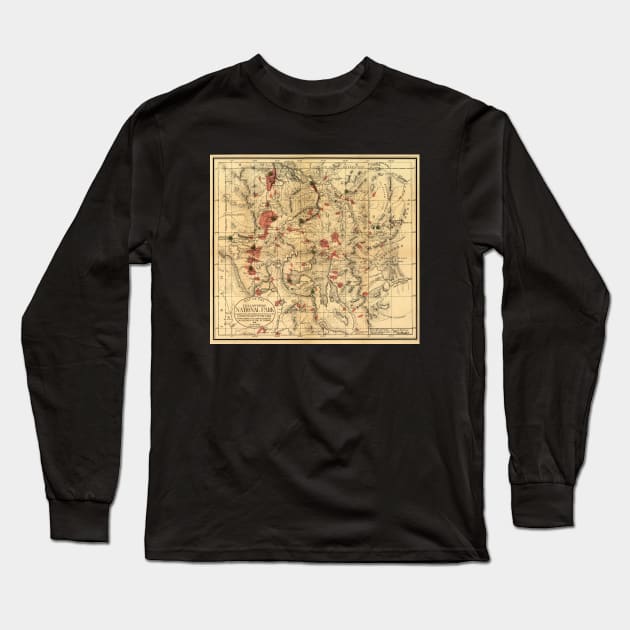 Yellowstone Vintage Map retro Long Sleeve T-Shirt by SpaceWiz95